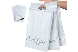 Homewit 60 Versandbeutel Plastik 250 x 350mm mitThank You Versandtaschen Blickdicht und Reißfest, Tragbare Versandbeutel,Versandumschläge mit Selbstklebendem Streifen -Weiß