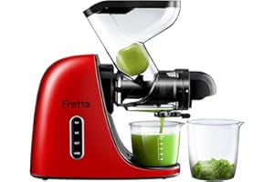 ‎FRETTA Fretta Slow Juicer Entsafter Gemüse und Obst Gemüse Testsieger, 76mm Öffnung Obstpresse Elektrisch Saftpresse Äpfel Sellerie Juicer Machine Masticating Gemüsepresse BPA-Frei, Einfache Reinigung, Rot