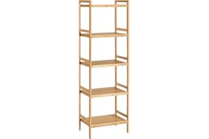 SONGMICS 5-Tier Bamboo Storage Rack for Bathroom, Kitchen, Bedroom, 31.5 x 45 x 142 cm, Natural BCB075N01