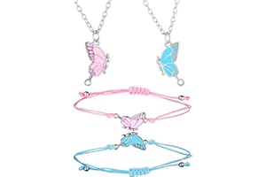 TELOOCO 4Pcs Butterfly Best Friend Necklace and Best Friend Bracelet Set Enamel Mutual Attraction Matching Friendship Bracelets Bff Necklace for 2 Girls Halloween Jewelry Birthday Party Gift for Girls