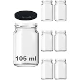Afracam 105 ml Şeffaf Cam Kavanoz 105 cc Konserve Metal Kapaklı Cam Kavanoz 6 Adet (Şeffaf, 105 cc (Kısa))