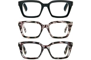 MMOWW 3-Pack Oversized Reading Glasses for Women - Anti Blue Light Glasses with Square Frame (Black+Blue Grey Tortoiseshell+Brown Grey Tortoiseshell, 2.5)