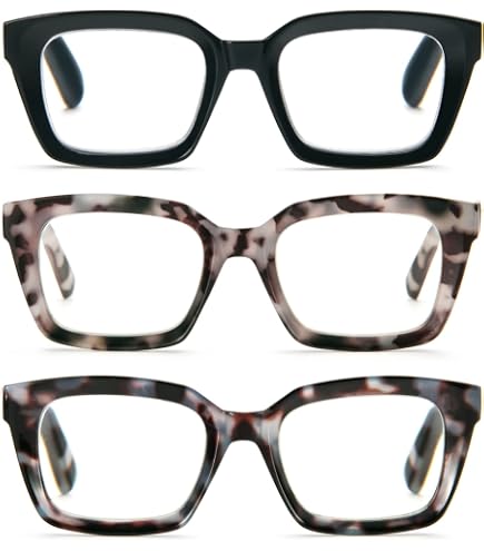 Lot 3 Lunettes Lecture Ronde Oversize Anti Lumière Bleue - Noir Rose Bleu