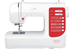 ‎CARINA CARINA Nähmaschine Comfort I 40 Stichprogramme I Einfädelhilfe I Auto-Fadenspannung & Fadenabschneider I Einstellbare Stichlänge & Stichbreite I LED-Nählicht I mit Vernähtaste & Nadelstopp (weiß-rot)