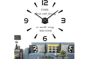 Vangold Nowoczesny Mute DIY Bezramowy Duży Zegar Ścienny 3D Naklejka lustrzana Metal Duże zegarki Home Office Dekoracje (Czarny-73)