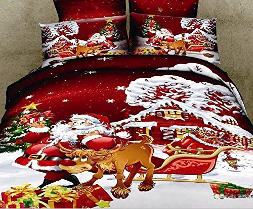 FADFAY Home Textile,Designer Santa Claus Christmas Bedding Sets Queen,Elegant Snowflake Christmas Duvet Cover,Modern Cartoon Kids Christmas Bedding