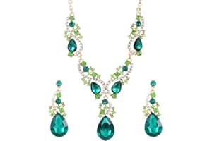 FDEETY Parure Bijoux Goutte Cristal Collier Boucles D'oreilles Ensemble Strass Brillant Bijouterie Femme Accessoire