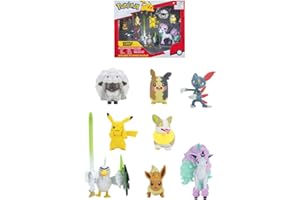 Pokémon Bandai 8 Figurines Battle - Pikachu, Evoli (Eevee), Moumouton (Wooloo), Farfuret (Sneasel), Voltoutou (Yamper), Palarticho (Sirfetch'd), Ponyta (Ponyta), Morpeko - PKW0185