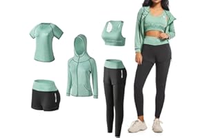 ODWTMRK Survêtement Femme Ensembles Sportswear 5 Pièce Costumes de Sport Gym Yoga Athletisme Fitness Jogging Survêtement Tenue de Sport