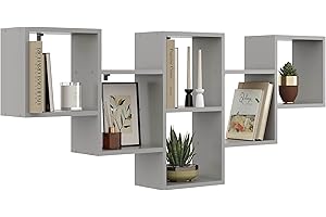 KUBUTKU Scaffale decorativo da parete con 6 ripiani, 160 x 66 x 18 cm, design scandinavo, moderno, per soggiorno, cucina, ufficio, camera da letto, bagno, libreria (grigio)
