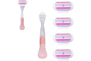 FINALCOOL 4 Lame Di Ricambio Rasoio Da Donna Con 1 Manico In Acciaio Inox Resistente Alla Corrosione, Lamette Di Ricambio Premium, Per Il Corpo E Le Zone Sensibili, Per Venus, Lame A 3 Strati (Rosa)