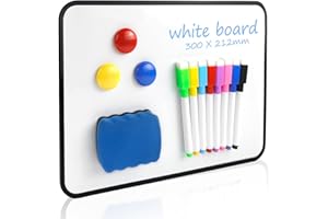 MUMJOOYI Whiteboard Klein 30 x 21 cm Doppelseitige Whiteboard Magnetisch Trocken Abwischbare Tafel Weiß A4 Schreibtafel mit 8 Stiften 3 Magneten und 1Radiergummi für Küche Schule Büro