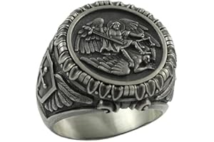 PikaLF Anello di San Michele per uomo, anello scudo incrociato vintage, anello ali d'angelo vichingo, anello di San Michele Arcangelo, anello amuleto religioso, regalo gioielli punk fede cristiana