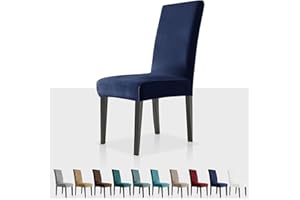 MAXIJIN Stretch Velvet Chair Covers for Dining Chairs Set of 6 Removable Velour Dining Chair Covers Plush Chair Slip Covers for Dining Room,Hotel,Kitchen,Ceremony (Navy Blue, 6)