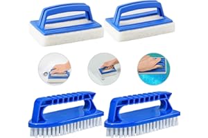 Pool Schwamm Bürsten,Forreen 4 Stück Poolreinigung Handschrubber Kunststoff Schwimmbad Bürste Wiederverwendbar Pool Handbürsten mit Griff zum Reinigen von Schmutz und Moos