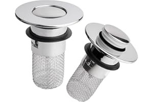 WUKEMAOYI 2 Pcs Universal Bathroom Sink Plug Replacement, Pop Up Sink Plugs Wash Basin Plugs, Stainless Steel Drain Stopper Hole Plug Cover Hair Catcher with Strainer for 30mm-40mm Bath Kitchen Drain Holes