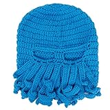 FEESHOW Unisex Damen Herren Tintenfisch Squid gestrickte Mütze Cthulu Octopus Beanie Hat Strickmützen Winter Kraken-Shaped Blau One Size - 