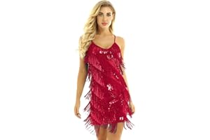Aiihoo Women's Cocktail Ballroom Vintage Party Gown Sequins Fringe Tassel Samba Rumba Tango Latin Dance Dress