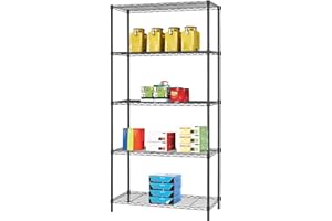 BestOffice 5 Tier Adjustable Wire Shelving Unit,Commercial Metal Shelf with Strong Steel for Restaurant Garage Pantry Kitchen Garage,Black