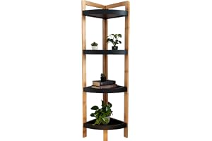 Relaxdays hörnhylla i bambu, 4 hyllplan, 105,5x23x23 cm, natur