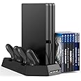 New World Universal Vertical Stand for PS4 Slim/Pro/Regular Playstation 4, Controller Charger with Cooling Fan Games Storage Dual Charging Station for DualShock 4 Wireless Controllers