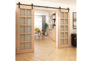 BONIKLUBA Herrajes Puertas Correderas Doble 396cm Rieles Kit Puerta Corredera Negro para 2 Puerta Corredera Madera 99cm Ancho, Pequeña Rueda J-forma