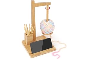 Aeelike Yarn Holder, Magnetic Wooden Yarn Holder for Crochet and Knitting, Wooden Yarn Ball Holder with Storage and Phone Stand, Revolving Wool Ball Holder Magnetic Crochet Knitting Yarn Feeder