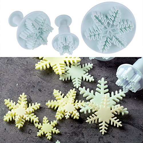 Anpro Schneeflocken Mould Ausstecher 3- teiliges Dekorieren Fondant Prägewerkzeug Groß Schneeflocke Plunger Kuchen Cutter - 3
