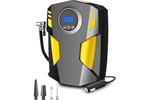 CLUHERTVY Digital Tyre Inflator,Tyre Inflator Portable Air Compressor Car Tyre Pump with 3 Nozzle Adaptors And Digital Led Light,12V Rapid Tyre Inflator Air Compressor for Car Tires and Other Inflatables