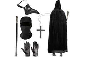 shengo Halloween Mask Plague Doctors Mask Long Nose Bird Beak Steampunk Latex Mask, Halloween Costume cloak with Hooded Cloak, Gloves, Cane for Halloween Party, Punk Carnival, Masquerade