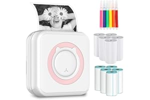 LIEBERWELL Mini Stampante Portatile Bluetooth, Stampante Termica Tascabile con 10 Rotoli di Carta, Stampante Fotografica Istantanea per iOS Android per Immagini, Stampa Senza Inchiostro di Etichette