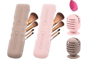 HYDREAM 2 Soporte de Brochas de Maquillaje de Silicona & 2 Soporte de Esponja de Maquillaje de Silicona, Organizador de Herramientas de Maquillaje para Viaje Portátil y Elegante