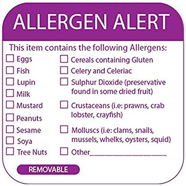 Food Allergen Warning Labels Roll Of 500 Food Labels To Denote Allergy Warnings Amazon Co Uk Stationery Office Supplies