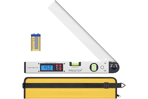 Proster 0-225 ° Rapporteur d'angle numérique 400 mm / 16 pouces Règle d'angle horizontal numérique LCD Rétroéclairé Niveaux à bulle pour Bricolage Ingénierie de toiture avec batterie et pochette