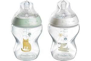 Tommee Tippee Natural Start Baby Bottles for 0m+, Pack of 2, 260ml Baby Bottles, with Slow Flow Breast-Like Teat for a Natural Latch, Self-Sterilising and BPA Free, Decorated