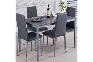 DZOVAD Dining Table and Chairs Set 4, Modern MDF Dining Table and 4 Faux Leather Chairs (Slate Gray, 5 Piece Set-R)