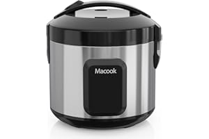 ‎MACOOK Macook Reiskocher 1L & Dampfgarer mit Smart Screen Touch, Silber - Für 1-5 Personen - Schnelle Zubereitung ohne Anbrennen - Mit Warmhaltefunktion inkl. Dämpfeinsatz, Löffel & Messbecher.