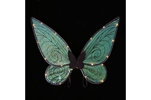 MOREASE Feenflügel Erwachsene Kinder, Elfen Feen Flügel LED Beleuchtung Schmetterlingsflügel Kostüm, Party Fee Engel Kinder Faschingskostüme Halloween Karneval Requisiten Cosplay für Mädchen Damen, Schwarz