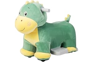 Maxmass Kids Plush Ride on Car, 6V Battery Powered Toy Car with Anti-slip Handlebars, Music Function and Washable Cover, Children Electric Animal Sit on Car for Boys Girls (Dinosaur)