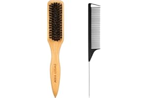 SWEET VIEW Boar Bristle Slick Back Hair Brush for Smooth Flyaways, Frizz, Sleek Ponytail, Buns and Edge Baby Hair, Teasing | Gel Comb, Styling Accessories for Girls, Kids and Women