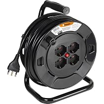 Velamp Prolunga Elettrica Con Avvolgicavo 25m – 4 Prese Schuko/Italiane, Disgiuntore Termico, Sezione 1.5mm²