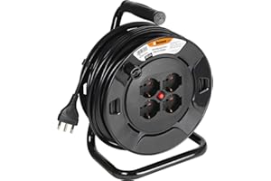 BTICINO Avvolgicavo S2630, Prolunga Elettrica 30 Metri, 4 Prese Polivalenti Schuko Bipasso, Spina Grande 16A, Interruttore Termico, Maniglia Ergonomica, Ferma Cavo e Avvolgicavo, Full Black