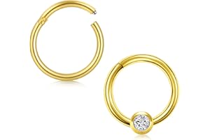 Crdifu Oro Septum Nariz Labio Clicker Anillos 8mm 16G Acero quirúrgico con bisagras Segmento Tragus Helix Piercing Ring