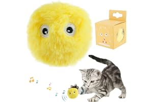 Relax love Jouet pour Chat interactif, avec Les cris des Oiseaux, Grenouilles et grillons, Balles pour Chats en Peluche chasser(Jaune (Bruit de Cricket))