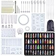 TREXEE Resin Casting Mold & Tools Kit Silicone Mold Making Jewelry Pendant DIY Set Silicone Molds Craft Making Set Contains Resin Molds, Glitter Powder, Glitter Sequins (284 Pcs), Multicolor