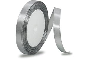 IMSOLDECOR Grey Ribbon 10mm, 23 Meters Silver Solid Color Satin Gift Ribbon for Crafting, Gift Wrapping, Balloons, Hair Bows Making, Sewing, Wreaths, Bridal Bouquet, Cakes and Wedding Party Decoration