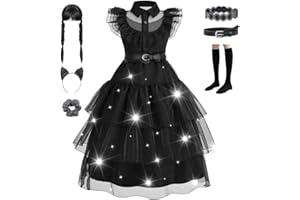 Tindisonka Wednesday kostüm, Wednesd Adam Kostüm Damen, Mädchen schwarz Halloween kostüm, Addam Family Kostüm Gothic Halloween Karneval Fasching Cosplay Party