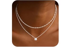 SLOONG 2 Stück Layering Ketten Set 14K Goldkette & Silber Wasserfest Choker Kette Damen Gold Halskette mit CZ Anhänger Y Kette Panzerkette Gold Halskette für Frauen Damen Schmuck