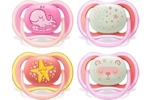 Philips Avent Lot de 4 sucettes légères et aérées: 2 sucettes phosphorescentes et 2 sucettes de jour, 6-18 mois (modèle SCF376/16)