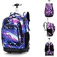 Boys Rolling Backpacks Fashion Printed Girls Wheeled Luggage Bags Kids Trolley School Bags Large Capacity for School Students Bookbag